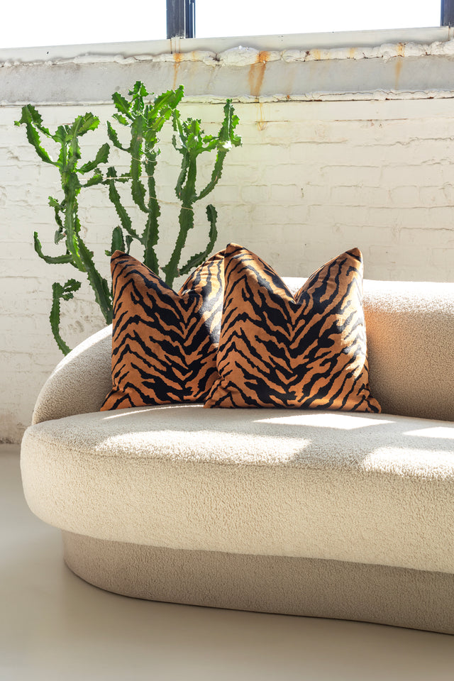 Pair of Belgium Velvet Tiger Pillows by Nicholas Wolfe