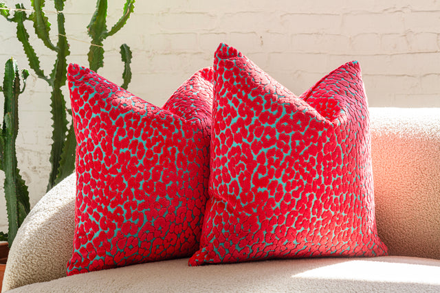 Pair of Bubblegum Leopard Throw Pillows by Nicholas Wolfe