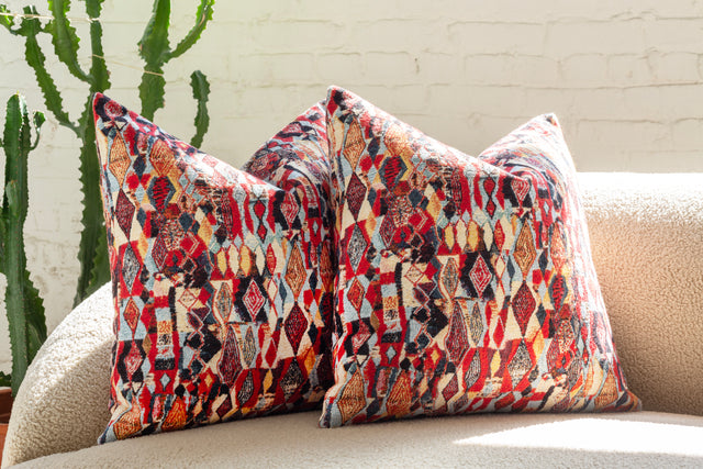 Pair of Velvet Collage Throw Pillows by Nicholas Wolfe