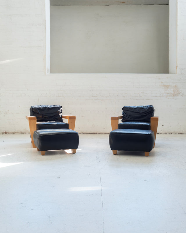 Pair of Thayer Coggin Lounge Chairs and Ottomans