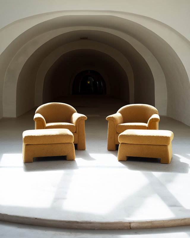 Pair of Postmodern Lounge Chairs and Ottomans