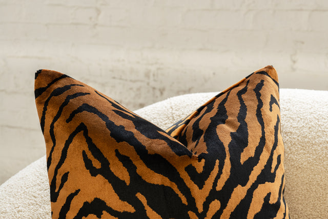 Pair of Belgium Velvet Tiger Pillows by Nicholas Wolfe