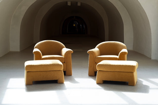 Pair of Postmodern Lounge Chairs and Ottomans