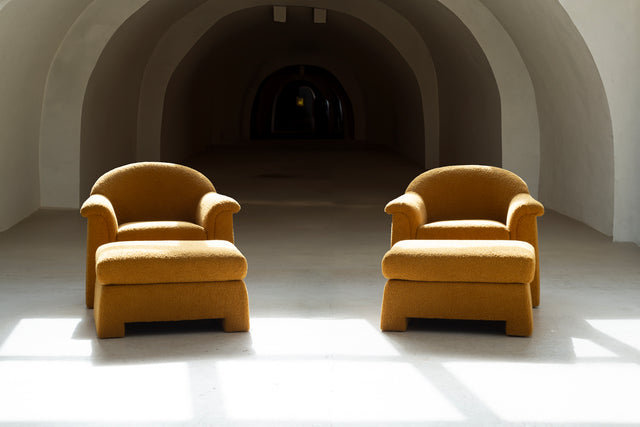 Pair of Postmodern Lounge Chairs and Ottomans