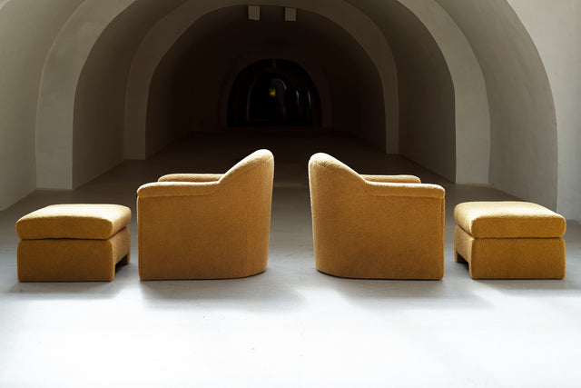 Pair of Postmodern Lounge Chairs and Ottomans