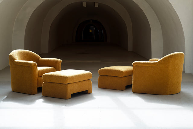 Pair of Postmodern Lounge Chairs and Ottomans