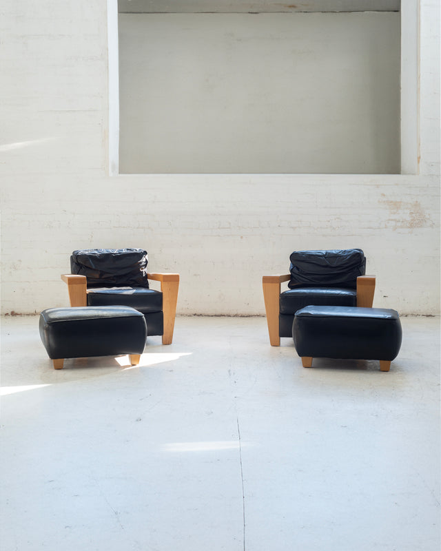 Pair of Thayer Coggin Lounge Chairs and Ottomans